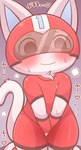 anthro armor blush bodily_fluids clothed clothing flustered fur hands_between_legs headgear heart_symbol helmet male pointy_ears prick_ears racing_helmet racing_suit solo sweat tail text white_body white_fur urumin3939 animal_crossing nintendo kid_cat_(animal_crossing) hi_res japanese_text