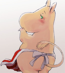 ambiguous_gender apron blush butt clothing female fur green_eyes looking_at_viewer mature_female semi-anthro simple_background solo tail tail_tuft tuft white_background white_body white_skin wind kunugi the_moomins moominmamma moomin female_(lore)