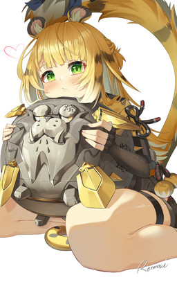accessory animal_ears bare_legs black_bottomwear black_clothing black_shorts blonde_hair blush bottomwear clothing face_squish female fluffy_ears furgonomics glistening glistening_hair green_eyes hair heart_symbol hug jacket kneeling long_hair multicolored_hair raised_tail ribbons seiza shorts simple_background sitting squish striped_hair tail tail_accessory tail_ribbon thigh_strap topwear two_tone_hair white_background white_hair yellow_clothing yellow_jacket_(clothing) yellow_topwear young young_female young_humanoid maerumui mihoyo zenless_zone_zero ju_fufu animal_humanoid felid felid_humanoid humanoid mammal mammal_humanoid pantherine pantherine_humanoid thiren tiger_humanoid 5:8 absurd_res hi_res