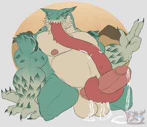 anthro autotonguejob balls barazoku belly big_belly bodily_fluids claws clear_cum cum cum_drip dripping erection genital_fluids genitals glans green_claws kneeling licking long_tongue looking_aside male masturbation navel nipples no_sclera nude nude_anthro nude_male oral oral_masturbation overweight overweight_anthro overweight_male pecs penile penis penis_lick saliva_on_balls sex simple_background solo spiked_arms spiked_shoulders spikes spikes_(anatomy) thick_arms thick_thighs thick_tongue toe_claws tongue tongue_out yellow_eyes daikuhiroshiama capcom monster_hunter amphibian_(mh) chatacabra 2025 hi_res
