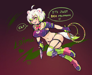 blush breasts clothing collar dagger dialogue female footwear gloves green_eyes hair handwear high_heels holding_dagger holding_melee_weapon holding_object holding_weapon holding_whip melee_weapon navel navel_piercing piercing ribbons shoes short_hair simple_background smile solo tail text weapon whip bestfriendforever laimu animal_humanoid humanoid mammal mammal_humanoid mustelid mustelid_humanoid musteline musteline_humanoid weasel_humanoid 2025 digital_media_(artwork) english_text hi_res