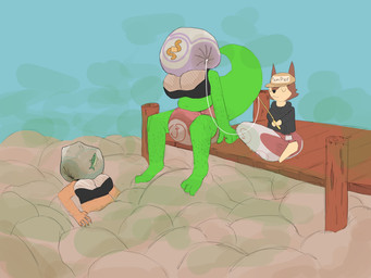 animal_mask anthro balled_up_diaper big_penis black_hair body_hair bra clothing diaper diaper_boobs diaper_hood docks erection eyes_closed facewear fake_breasts feces fish_bait fishing_line fishing_rod fur genitals green_body green_diaper green_fur group hair hat headgear headwear hoodie huge_penis hyper hyper_erection_under_clothes hyper_genitalia hyper_penis male male/male mask messy_hair penis pooping print_diaper purple_diaper red_body red_diaper red_fur simple_background size_difference slightly_chubby soiled_diaper soiling stink_cloud stink_fumes string submissive tan_body tan_fur text text_on_clothing text_on_hat text_on_headwear topwear trio two_subs_one_dom unclean_diaper underwear used_diaper vexxydragon webfishing jeremiah_(jeremiahs) remy_(jeremiahs) aquatic canid canine cyprinid cypriniform fish fox gilded_worm_bait_(webfishing) human mammal minnow minnow_bait_(webfishing) squirmle 4:3 absurd_res hi_res