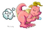 eyes_closed fart female feral pink_body simple_background smile solo tail white_background young malroth dragon_tales mythology pbs cassie_(dragon_tales) dragon mythological_creature mythological_scalie scalie