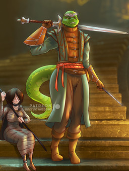 anthro anthrofied armor female leather leather_armor male melee_weapon spellsword stairs sword text wand weapon doctor_awesome demon's_souls fromsoftware maiden_in_black human komodo_dragon lizard mammal monitor_lizard reptile scalie absurd_res english_text hi_res
