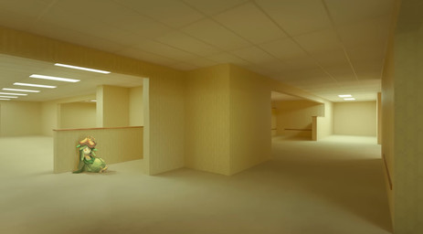 against_surface against_wall ambiguous_gender crown detailed_background flower flower_hair fluorescent_light headgear liminal_spaces plant plant_hair pseudo_hair sitting sitting_on_ground solo kaibootsu nintendo pokemon the_backrooms generation_5_pokemon humanoid lilligant pokemon_(species) hi_res