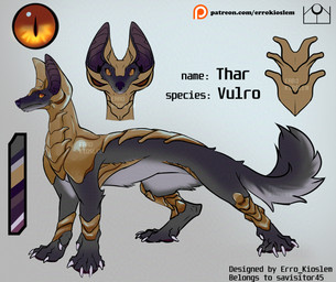 amber_eyes armor_plates big_ears black_nose feral looking_at_viewer male reference_to_character side_view simple_background solo_focus text errokioslem canid canine hybrid mammal english_text full-length_portrait hi_res portrait