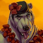 anthro black_nose brown_eyes flower male plant solo tongue rrowdybeast canid canine canis domestic_dog mammal 1:1 hi_res