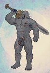 abs anthro armpit_hair balls biceps black_nipples blue_background body_hair darkened_balls darkened_genitalia darkened_penis facial_scar flaccid foreskin fur genitals glans grey_balls grey_body grey_fur grey_penis holding_melee_weapon holding_object holding_sword holding_weapon humanoid_genitalia humanoid_penis looking_at_viewer male melee_weapon muscular muscular_anthro nipples nude pecs penis penis_scar pubes red_glans scar scars_all_over simple_background solo sword tusks warrior weapon white_background rossciaco elden_ring fromsoftware blaidd_(elden_ring) canid canine canis mammal wolf hi_res