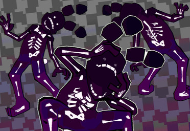 anthro black_body bone checkered checkered_background floating_ears gradient_background gradient_body group looking_at_viewer male multiple_angles multiple_poses open_mouth pattern_background pelvis pose purple_body ribs scut_tail short_tail simple_background skeletal skeleton spiral spiral_eyes standing tail translucent translucent_body trio white_eyes cryptiacurves cryptiacurves_(modeler) five_nights_at_freddy's scottgames shadow_bonnie_(fnaf) lagomorph leporid mammal rabbit shadow_creature spirit 2024 3d_(artwork) digital_media_(artwork)
