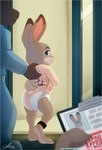 ambiguous_gender anthro asylum clipboard clothed clothing diaper digitigrade female hand_on_back long_ears padded_room restraints straitjacket wearing_diaper carotte666 disney zootopia judy_hopps lagomorph leporid mammal rabbit unknown_species hi_res