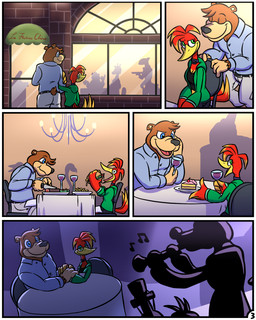 4_fingers anthro beverage black_nose blue_eyes bottomwear breasts brown_body brown_fur cake clothed clothed_anthro clothed_male clothing dessert duo eating eyelashes feathers female fingers food fur green_eyes humanoid_hands male male/female red_body red_feathers restaurant sandwich_(food) shirt shorts tan_body tan_fur topwear bassybefuddle conditional_dnp banjo-kazooie rareware banjo_(banjo-kazooie) kazooie avian bear breegull mammal 4:5 absurd_res comic hi_res