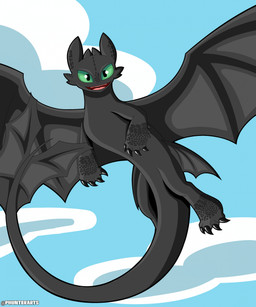 black_body feral green_eyes male solo wings phunter15 dreamworks european_mythology how_to_train_your_dragon mythology toothless dragon fury_(httyd) mythological_creature mythological_scalie night_fury scalie western_dragon hi_res