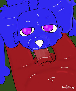 balls blue_body blue_fur bodily_fluids duo erection fur genitals humanoid_genitalia humanoid_penis male male/male oral penis red_body red_fur simple_background tongue lemonlylimly chaz_barkley(bruce_bronze) riley_augestine(bruce_bronze) 5:6 animated