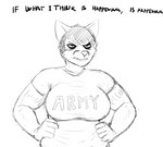 2019 5_fingers angry anthro big_breasts breasts canid canine clothed_breasts clothing dialogue english_text female fingers fox hi_res hladilnik mammal military monochrome peggy_patterson simple_background sketch slightly_chubby solo text