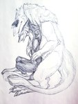 claws duo eyes_closed hug male side_view size_difference smile spooning tail tail_tuft tuft lilnaugrim dachu_(dachubaisalis) sergal 3:4 hi_res sketch traditional_media_(artwork)