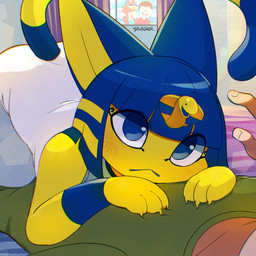 anthro bed blonde_hair blue_eyes blue_hair blush blush_lines brown_hair claws duo eye_through_hair eyelashes female fur furniture hair looking_at_viewer lying lying_on_another male on_back on_bed open_mouth orange_body orange_fur tail teeth tongue translucent translucent_hair yellow_body drawligator animal_crossing nintendo ankha_(animal_crossing) audie_(animal_crossing) villager_(animal_crossing) canid canine canis domestic_cat felid feline felis human mammal wolf 1:1 2025 hi_res signature
