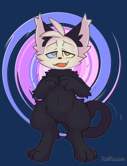 abstract_background ambiguous_gender anthro black_body black_fur fur half-closed_eyes heterochromia hypnosis mind_control narrowed_eyes ringed_eyes smile spiral spiral_background standing text kaittycat dizzy_(dizzymilky) domestic_cat felid feline felis mammal absurd_res alpha_channel colored hi_res url