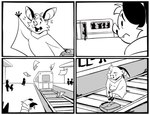 anthro attempted_suicide border briefcase comic_panel distressed humor implied_suicide male paper railway solo suicide suicide_attempt suitcase tired tired_expression tired_eyes tired_look tired_of_this_shit train_station white_border kristalkarma danglebat dan_(danglebat) bat mammal absurd_res comic greyscale hi_res monochrome