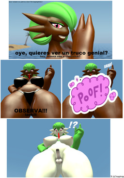 balls beach big_breasts big_butt bikini black_bikini black_body black_clothing black_swimwear blurred_background breasts brown_body butt clothing curvy_figure day dialogue female gender_transformation genitals green_hair gynomorph hair herm humiliation intersex larger_but_small larger_female looking_at_viewer looking_down looking_down_at_viewer natural_breasts nipples palm_tree penis penis_humiliation pink_eyes pink_nipples plant size_difference sky small_balls small_penis small_penis_humiliation smile smiling_at_viewer snapping_fingers solo surprised swimwear talking_to_viewer tanned_skin teeth text thick_thighs transformation tree two-piece_swimsuit voluptuous voluptuous_female white_body white_penis wide_hips 5naptrap nintendo patreon pokemon jadine_voir gardevoir generation_3_pokemon humanoid pokemon_(species) 3d_(artwork) absurd_res comic digital_media_(artwork) english_text hi_res source_filmmaker_(artwork) spanish_text url