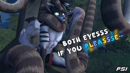 ambiguous_gender anthro anthro_on_feral bestiality bottomwear brown_body brown_fur brown_hair brown_scales clothed clothing dialogue duo erection erection_under_loincloth eye_contact feral fluffy fluffy_tail forest fur hair hypnosis hypnotic_eyes loincloth loincloth_only looking_at_another male male/ambiguous mind_control night plant ringed_eyes scales striped_body striped_fur stripes tail text topless tree psikokinetic sharkstuff_(modeler) warfaremachine_(modeler) the_jungle_book kaa_(jungle_book) psiko_(psikokinetic) canid canine canis jackal mammal python reptile scalie snake 2026 3d_(artwork) absurd_res digital_media_(artwork) english_text hi_res source_filmmaker_(artwork) male_(lore)