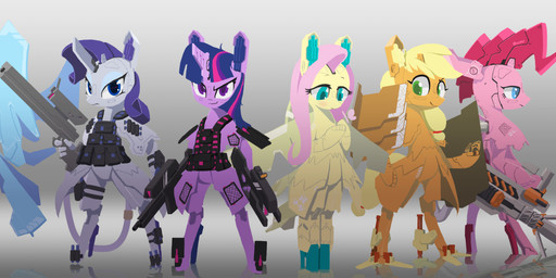 4_fingers anthro armor blue_body body_armor cybernetics female fingers grey_background grey_body group gun holding_gun holding_object holding_ranged_weapon holding_rifle holding_weapon horn looking_at_viewer machine metallic_body orange_body pink_body purple_body ranged_weapon rifle science_fiction simple_background smile standing weapon wings sat_v12 friendship_is_magic hasbro my_little_pony mythology applejack_(mlp) fluttershy_(mlp) pinkie_pie_(mlp) rainbow_dash_(mlp) rarity_(mlp) twilight_sparkle_(mlp) cyborg equid equine horse mammal mythological_creature mythological_equine pegasus pony unicorn 2017 absurd_res digital_media_(artwork) hi_res