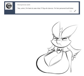 anthro ask_blog big_breasts breasts clothing collar disgusted_face eyebrows female hair heart_collar horn huge_breasts shirt solo tank_top text topwear averyshadydolphin mythology anon yaojou dragon jou mythological_creature mythological_scalie scalie 2018 digital_drawing_(artwork) digital_media_(artwork) english_text monochrome sketch unavailable_at_source