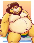 anthro belly big_belly clothing lgbt_pride male moobs navel nipples overweight overweight_male pride_color_clothing pride_color_underwear pride_colors sitting solo underwear 06junior11 felid lion mammal pantherine 2024 hi_res