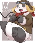 anthro belly black_body black_nose blush clothed clothing controller electronics feet game_controller humanoid_hands kemono navel simple_background slightly_chubby solo white_body shirokumaou bear giant_panda mammal 2023 hi_res