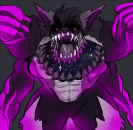4_arms abs anthro arm_tuft barazoku big_muscles big_pecs black_bottomwear black_clothing black_pants blue_eyes bottomwear cinemagraph clothed clothed_anthro clothed_male clothing elbow_tuft front_view fur glowing glowing_eyes grey_background grey_body grey_fur hood horror_(expression) male male_anthro multi_arm multi_limb muscular neck_tuft open_mouth outline pants pecs pink_eyes pink_glow pink_outline pink_sclera red_eyes sharp_teeth simple_background solo tail teeth tuft veiny_arms melaisen canid canine demon mammal 2023 animated digital_drawing_(artwork) digital_media_(artwork) english_description portrait three-quarter_portrait