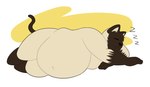 4_toes 5_fingers anthro belly big_belly black_nose brown_body brown_fur brown_tail closed_smile eyes_closed feet fingers fur lying male male_anthro mouth_closed navel obese obese_anthro obese_male on_side overweight overweight_anthro overweight_male simple_background sleeping smile solo sound_effects tail tan_body tan_fur tan_inner_ear thick_thighs toes vowelless vowelless_sound_effect white_background zzz theannoyingnpc domestic_cat felid feline felis mammal siamese 2017 digital_drawing_(artwork) digital_media_(artwork) english_description flat_colors hi_res