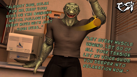 anthro bedroom_eyes black_sclera bottomwear brown_clothing brown_shirt brown_topwear clock clothed clothed_anthro clothed_male clothing dialogue green_body green_scales hypnosis hypnotizing_viewer looking_at_viewer male mind_control narrowed_eyes pants pocketwatch scales seductive shirt solo t-shirt talking_to_viewer text topwear watch yellow_eyes psikokinetic petruz_(modeler) isamu_(psikokinetic) reptile scalie snake 2024 3d_(artwork) digital_media_(artwork) english_text hi_res source_filmmaker_(artwork)