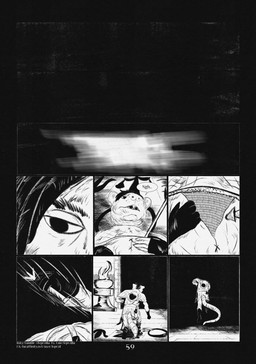 anthro armor arrow_(weapon) biped black_eyes black_hair black_text breastplate chainmail clothed clothing ellipsis eyebrows fingers fire getting_up gloves hair handwear holding_arrow lying male motion_lines on_back on_ground open_mouth ranged_weapon solo speech_bubble tail teeth text walking weapon white_sclera white_text leprzil mammal murid murine rat rodent 2026 artist_name comic english_text hi_res monochrome