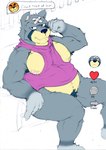 anthro band-aid bandage heart_symbol humanoid_hands male moobs nipples overweight overweight_male sitting text hopelesshighschool animal_crossing cover_them_up_slut nintendo curt_(animal_crossing) teddy_(animal_crossing) bear mammal 2022 english_text hi_res