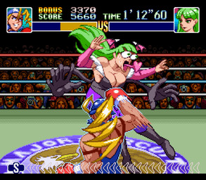 belly_punching big_breasts boxing boxing_gloves breasts cleavage clothed clothing duo female fight handwear sport nakamangahikari capcom darkstalkers punch-out!! super_punch-out!! morrigan_aensland tiffany_lords demon human mammal succubus digital_media_(artwork) hi_res pixel_(artwork)