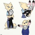 1:1 anthro arctic_fox blue_eyes canid canine carrying_another clothed clothing disney duo ear_markings eyes_closed facial_markings female fox fur grey_body grey_fur grin head_markings heart_symbol hi_res jack_savage jacket kissing lagomorph larger_female leporid male male/female mammal markings necktie one_eye_closed overalls rabbit role_reversal simple_background size_difference skelly_doll skye_(zootopia) smaller_male smile standing suit tan_body tan_fur topwear true_fox zootopia