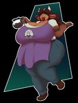 anthro apron beverage big_breasts bottomwear bread breasts clothing coffee female food huge_breasts obese obese_female overweight overweight_female pants shirt solo thick_thighs topwear brewheardt maybel bovid bovine cattle mammal 3:4 absurd_res hi_res