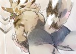 biped black_body black_fur brown_body brown_fur brown_tail butt fur green_eyes looking_back multicolored_body multicolored_fur nude open_mouth tail nokia1124_a lifewonders tokyo_afterschool_summoners seth_(tas) canid canine canis jackal mammal colored hi_res sketch