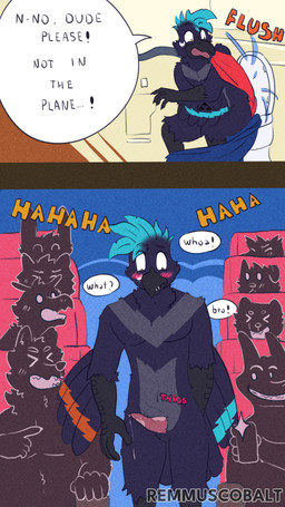 beak blush dialogue embarrassed embarrassing_exposure embarrassing_nudity erection exhibitionism genitals group humiliation male male/male nude penis public text remmus_cobalt cade_harrow avian bird corvid corvus_(genus) crow oscine passerine raven 4k 9:16 absurd_res comic english_text hi_res