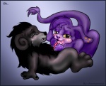 anthro anthro_on_anthro black_body black_fur bodily_fluids cum duo erection eyes_closed fellatio female freckles fur genital_fluids genitals licking male male/female oral penile penis penis_lick purple_body purple_fur sex sweat tail tears tongue tongue_out yellow_eyes unknown_artist neopets grey_neopet neopet_(species) yurble zafara_(neopets)