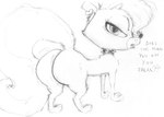 angry big_butt butt collar dialogue ear_piercing ear_ring female feral looking_at_viewer looking_back looking_back_at_viewer open_mouth piercing ring_piercing solo spiked_collar spikes tail tail_aside talking_to_viewer text horse420 hasbro littlest_pet_shop littlest_pet_shop_(2012) pepper_clark mammal mephitid skunk 2023 english_text monochrome