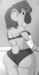 anthro big_butt butt clothing female hair looking_back short_stack solo underwear undressing davidsanchan endtown linda_kowalski koala mammal marsupial vombatiform greyscale hi_res monochrome