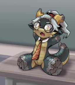 4_missing_limbs ambiguous_gender amputee anthro cloacal disability eyewear female glasses kemono male missing_all_arms missing_all_legs mostly_nude necktie necktie_only quadruple_amputee solo heiwa_ze mythology dragon mythological_creature mythological_scalie scalie hi_res