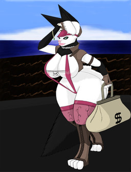 anthro big_breasts big_butt bikini boots breasts butt clothing collar curvy_figure female footwear fur gloves_(marking) huge_breasts huge_butt knee_boots knee_highs leg_markings legwear markings micro_jacket neck_tuft nipples one-piece_swimsuit pirate shoes sling_bikini socks_(marking) solo stockings swimwear thick_thighs tuft two-piece_swimsuit water wide_hips titankerberos blair_(titankerberos) canid canine canis hare hybrid lagomorph leporid mammal wolf absurd_res hi_res