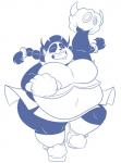 accessory anthro cheerleader clothing eyes_closed female footwear fur lips lipstick makeup navel overweight overweight_anthro overweight_female shoes simple_background solo thick_thighs chadrocco ankama dofus wakfu pandawa_queen bear giant_panda mammal pandawa blue_and_white digital_media_(artwork) hi_res monochrome