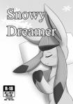 absurd_res age_restriction ambiguous_gender blush comic cover cover_art cover_page eeveelution eyes_closed feral generation_4_pokemon glaceon gloves_(marking) hi_res long_ears lying mammal markings monochrome nintendo on_side pillow pokemon pokemon_(species) simple_background sleeping smile solo tsurikichiyuyu