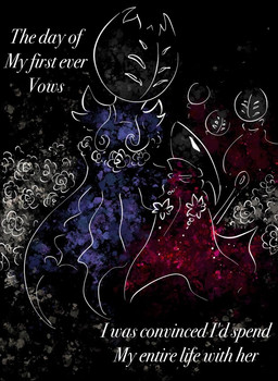 abstract_background ambiguous/ambiguous ambiguous_gender anthro black_background blue_clothing blue_dress cloak clothing dress duo_focus flower group happy hornet's_needle interspecies jewelry married_couple mouthless multi_eye necklace plant red_cloak red_clothing romantic romantic_couple simple_background size_difference text wedding white_flower white_line_art fernshawart hollow_knight_(franchise) team_cherry hornet_(hollow_knight) arthropod insect weaver_(hollow_knight) 2025 colored_line_art english_text female_(lore)