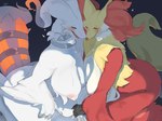 anthro areola big_breasts biped blue_eyes breasts duo female heart_symbol kneeling mature_anthro mature_female nipples open_mouth orange_eyes pink_areola pink_nipples red_body simple_background smile white_body yellow_body tubasa nintendo pokemon delphox generation_5_pokemon generation_6_pokemon legendary_pokemon pokemon_(species) reshiram absurd_res hi_res signature