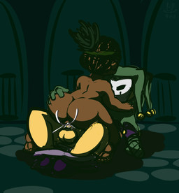 4_toes balls bodily_fluids butt clothed clothing cowgirl_position cum cum_inside dark_body dark_skin duo erection feet female female_on_top female_penetrated from_front_position genital_fluids genitals gloves hair handwear male male/female male_on_bottom male_penetrating male_penetrating_female mask not_furry on_bottom on_top orgasm penetration penile penile_penetration penis penis_in_vagina sex simple_background toes vaginal vaginal_penetration vulva thefablednekos darkest_dungeon arbalest_(darkest_dungeon) jester_(darkest_dungeon) human mammal 2017 dated digital_media_(artwork) hi_res
