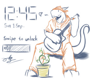acoustic_guitar anthro clothing guitar heart_symbol kerchief male musical_instrument plant playing_guitar playing_music plucked_string_instrument solo string_instrument tail text kozakanamisaki mythology dragon mythological_creature mythological_scalie scalie english_text hi_res