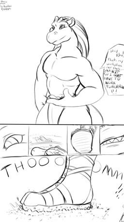 alternate_view clothing destruction footwear macro male sandals shoes solo stomping text bigshow rho demigod mammal pangolin 2025 comic english_text hi_res monochrome